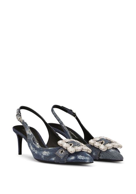 Décolleté a punta in denim blu e pelle invecchiata DOLCE & GABBANA | CG0643-AY8418H618